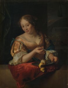 Mujer joven con limón de Godfried Schalcken