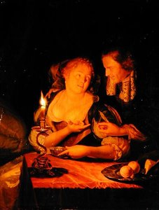 Un Caballero Ofreciendo un Anillo a una Dama de Godfried Schalcken