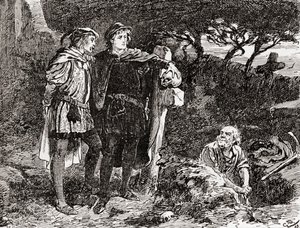 Una escena de la obra de William Shakespeare Hamlet, Acto V, Escena 1, Hamlet: Lo conozco, Horacio, un tipo de infinita broma, de la más excelente fantasía, de Las Obras de William Shakespeare, publicado 1896