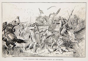 Clive liderando el grupo de asalto en Devikota, una ilustración de 