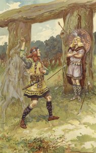 Hodur tomó el muérdago de Loki, y Loki guió su brazo, y lo lanzó a Baldur, y con un grito agudo Baldur cayó muerto de Gordon Frederick Browne