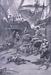 La batalla de Camperdown 29-31 de julio de 1653, ilustración de British Battles on Land and Sea, 1915