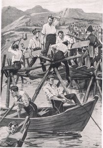 La construcción del puente sobre el Guadiana, 3 de abril de 1811, ilustración de 