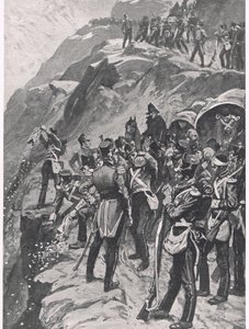 La retirada a La Coruña: arrojando la plata por la ladera de la montaña, ilustración de 