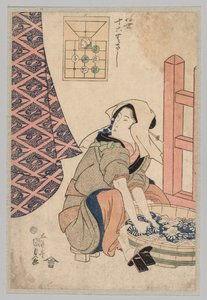 Mujer sentada lavando ropa en una tina de madera, 1786-1864 de Gototei Kunisada