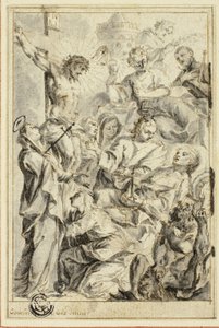 Moribundo consolado por Cristo en la Cruz, Virgen y Santos de Gottfried Bernhard Goetz