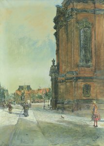 Escena callejera cerca de la Iglesia de San Miguel en Hamburgo de Gotthardt Johann Kuehl