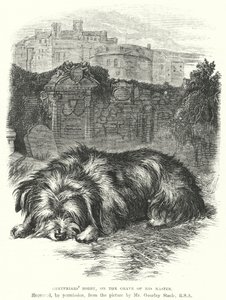 Bobby de Greyfriars, en la tumba de su amo (grabado)