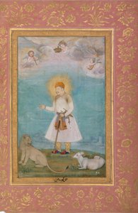 Akbar con león y ternero, Folio del Álbum de Shah Jahan, verso: ca. 1630, recto: ca. 1530-50