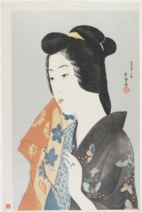 Mujer sosteniendo una toalla, octubre 1920 de Goyo Hashiguchi
