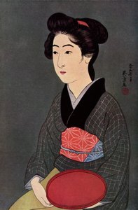 Una camarera japonesa con una bandeja, 1920 1930 de Goyo Hashiguchi