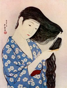 Una mujer japonesa peinándose el cabello, 1920 1930 de Goyo Hashiguchi