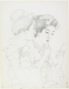 Estudio para Mujer Sosteniendo un Pincel de Labios, 1919 de Goyo Hashiguchi