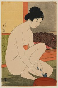 Mujer bañándose, era Taisho, octubre 1915 (xilografía en color)