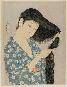 Mujer peinándose, era Taisho, marzo 1920