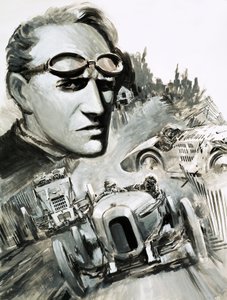 Henry Segrave fue el primer hombre en superar la barrera de las 200 mph (gouache sobre papel)