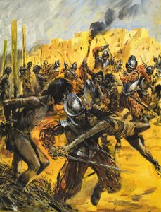 Conquistadores españoles (gouache sobre papel)