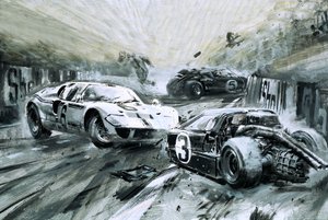 La carrera de Le Mans en 1967 (gouache sobre papel)