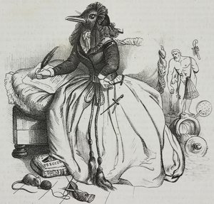 Mujer letrada, caricatura de Jean-Jacques Grandville (1803-1847), litografía de Giovanni Mariani de Poliorama Pittoresco, n 18, 11 de diciembre de Grandville