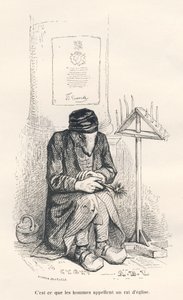 Rata de iglesia. Viñetas ilustradas por JJ Granville. Grabado firmado por Andrew, Best y Leloir en la parte titulada "El ratón filósofo" escrito por Edouard Lemoine en "Escenas de la vida privada y pública de los animales". París, J. Hetzel y Paulin de Grandville