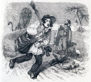 El león y el cazador - Fábulas de La Fontaine de Grandville