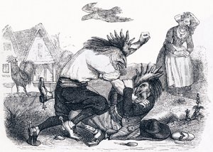 Los dos gallos - Fábulas de La Fontaine de Grandville