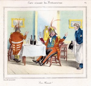 El Mapa Viviente del Restaurador: ¡Dos Langostas! 1831-32 (litografía) de Grandville