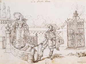 Barba Azul, ilustración para el cuento de hadas de Charles Perrault, grabado por Grandville