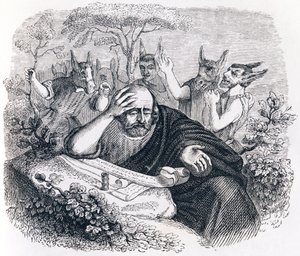 Demócrito (460-370 a.C.) y los abderitanos. (Carta de Hipócrates) - Fábulas de La Fontaine de Grandville