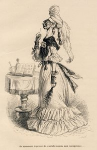 Al ver la prueba de lo que ella llamó mi intemperancia. Viñetas ilustradas por JJ Granville. Grabado firmado Caque en la parte titulada "Penas de corte de una gata inglesa" escrito por Honoré de Balzac en "Escenas de la vida privada y pública de los animal