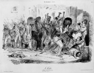 La gripe: enfermedad contagiosa que ejerce su furia sobre los parisinos en 1831 - grabado por Grandville en “La caricature” de Grandville
