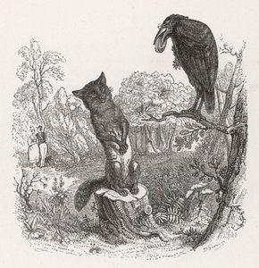 La fábula de La Fontaine: El cuervo y la zorra, c.1860 (grabado)