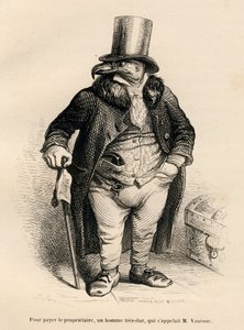 El buitre como propietario inmobiliario. Vignettes ilustradas por JJ Granville. Grabado firmado Andrew, Best y Leloir en la parte "Historia de una liebre" escrito por PJ Stahl en "Escenas de la vida privada y pública de los animales". París, J. Hetzel y Pa de Grandville