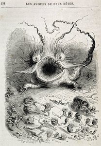 Los amores de dos bestias (monstruo espeluznante) - en “Animales pintados por ellos mismos: vida privada y pública de los animales” por Grandville, capítulo por Honoré de Balzac, ed. Hetzel de Grandville