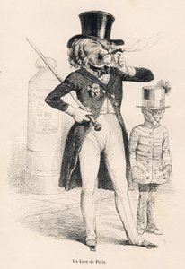 León de París. Viñetas ilustradas por JJ Granville. Grabado firmado Andrew, Best y Leloir en la parte titulada "Viaje de un león de África a París" escrito por Honoré de Balzac en "Escenas de la vida privada y pública de los animales". París, J. Hetzel y P de Grandville
