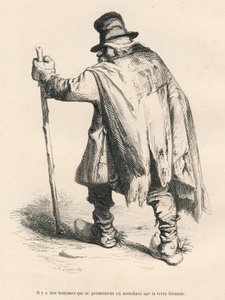 Mendigo. Vignettes ilustradas por JJ Granville. Grabado firmado Caque en la parte "Historia de una liebre" escrito por PJ Stahl en "Escenas de la vida privada y pública de los animales". París, J. Hetzel y Paulin