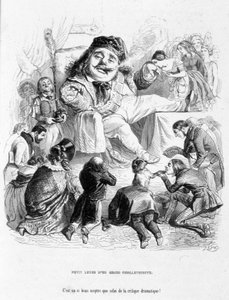Burlándose del poder de un crítico dramático. Caricatura en "Jérôme Paturot en busca de una posición social" por Louis Reybaud de Grandville