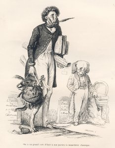 Se ha cometido un gran error al quitar a nuestros poetas el bozal clásico. Viñetas ilustradas por JJ Granville. Grabado firmado Breviere en la parte titulada "El primer folletín de Pistolet" escrito por Jules Janin en "Escenas de la vida privada y pública  de Grandville