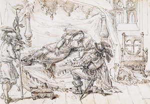 La Bella Durmiente, ilustración para cuento de hadas de Charles Perrault, grabado por Grandville de Grandville