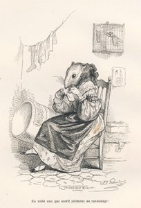 Souris racommodant une chaussette de Grandville