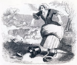 La lechera y el cántaro de leche - Fábulas de La Fontaine de Grandville