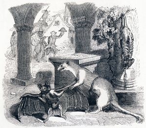 El murciélago y las dos comadrejas - Fábulas de La Fontaine de Grandville