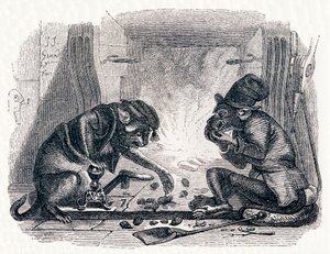El burro y el gato - Fábulas de La Fontaine de Grandville