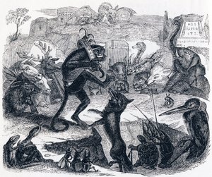 El zorro, el mono y los animales - Fábulas de La Fontaine de Grandville