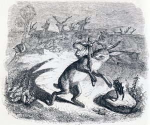 Las orejas de la liebre - Fábulas de La Fontaine de Grandville