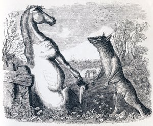 El caballo y el lobo - Fábulas de La Fontaine de Grandville