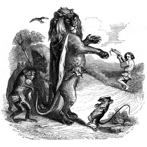 El león y la rata: Fábula de La Fontaine ilustrada por Grandville. de Grandville (1803 47)