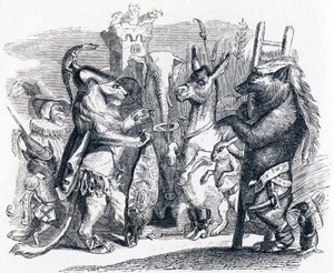 El león yendo a la guerra - Fábulas de La Fontaine de Grandville