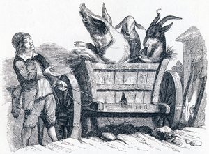 El cerdo, la cabra y la oveja - Fábulas de La Fontaine de Grandville