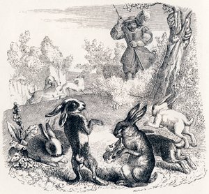 Los conejos - Fábulas de La Fontaine de Grandville